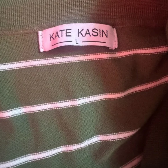 Kate Kasin Green Striped Polo Shirt - Picture 4 of 5